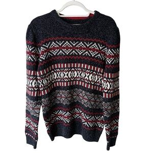 Celtro Nordic Fair Isle Black and Red Patterned Sweater Size M Cozy Ski Cabin